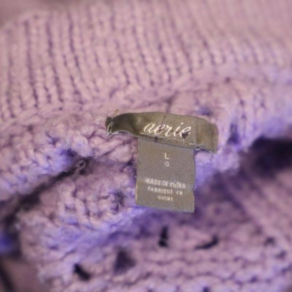 SOLD - Aerie Lilac Lavender Open Knit Pointelle Sweater Sz L - Picture 5 of 7